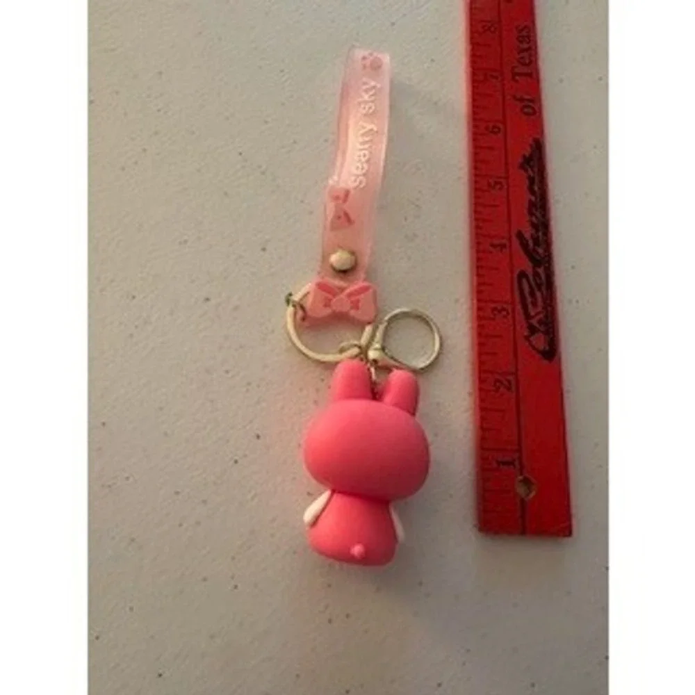 Sanrio Hello Kitty Pink Bunny Costume 3D Silicone Keychain Wristlet Bag Charm
